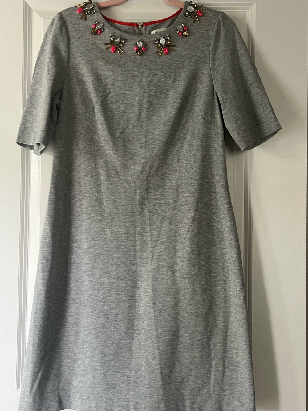 Anthropologie Eliza J Gray Sheath Dress with Jewel Collar Accents